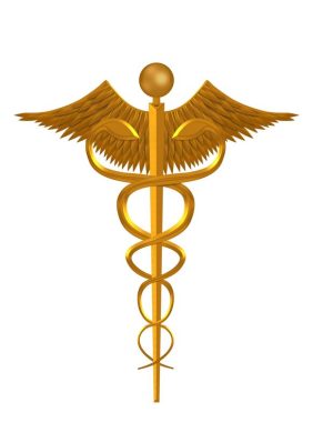 Medical caduceus in representation